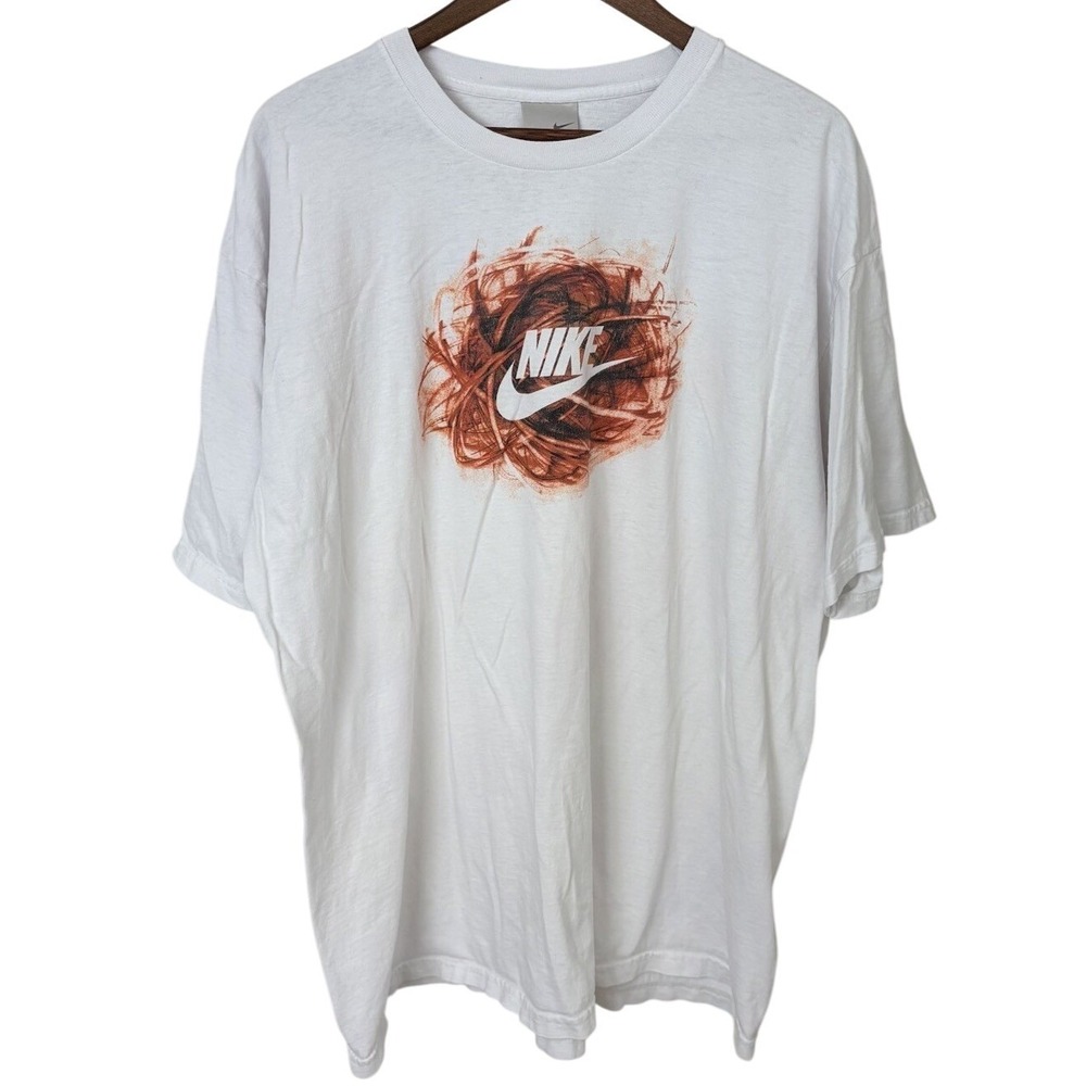 VTG Nike T-Shirt Mens XL Graphic Grunge Skater Bball 90s Y2K Swoosh Orange Burst